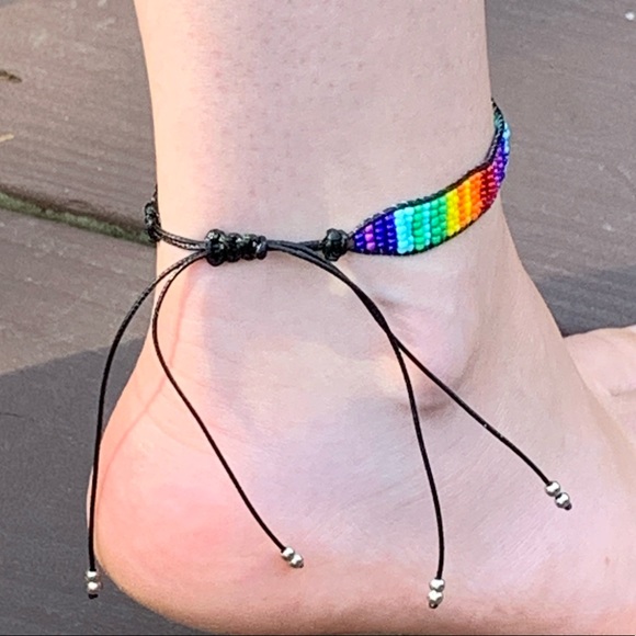 Hand Beaded Southwestern Style Adjustable Anklet - Picture 3 of 4